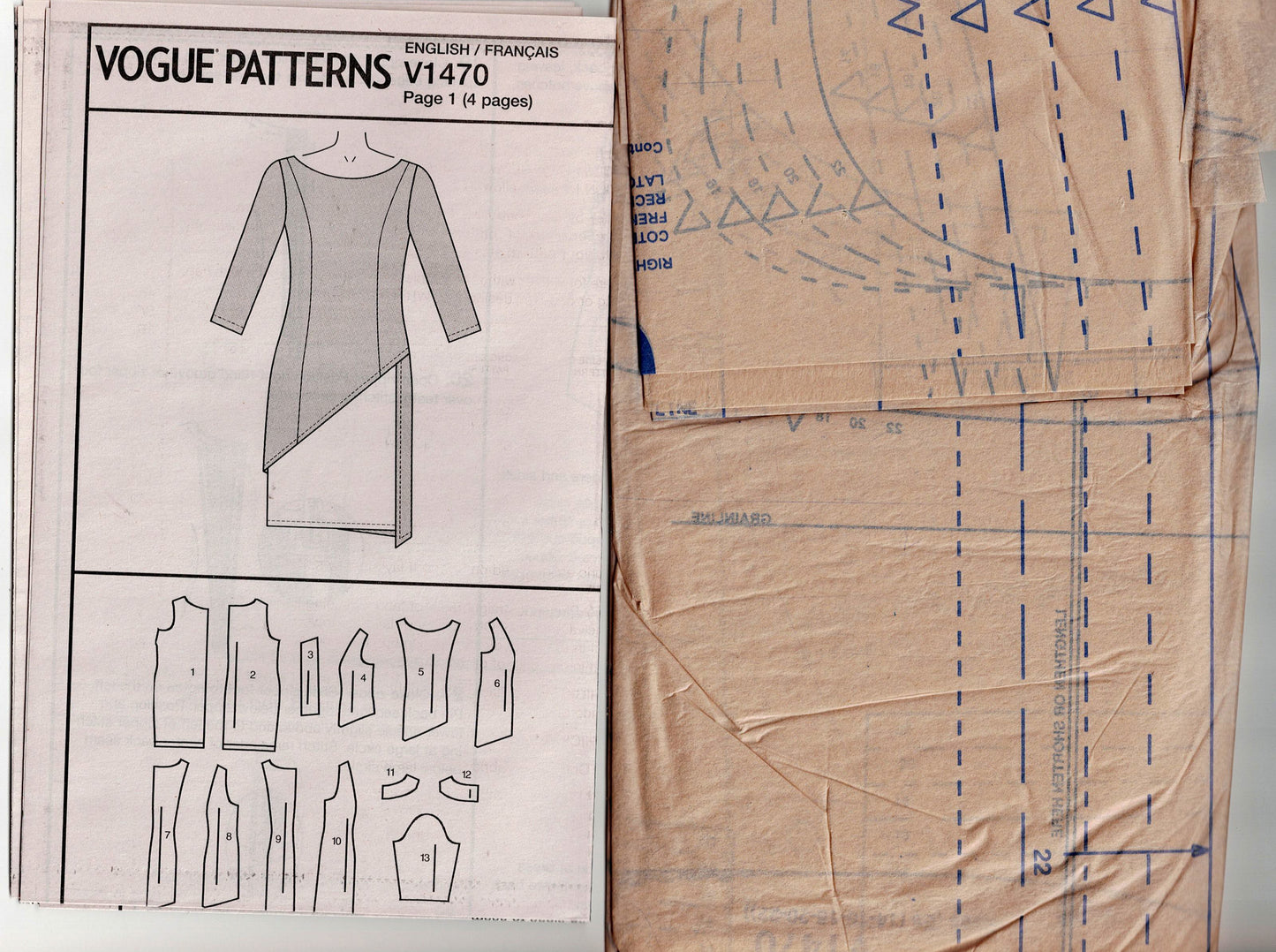 Vogue American Designer 1470 TOM & LINDA PLATT Womens Lined Evening Dress with Asymmetric Overlay Out Of Print Sewing Pattern Size 14 - 22 UNCUT Factory Folded