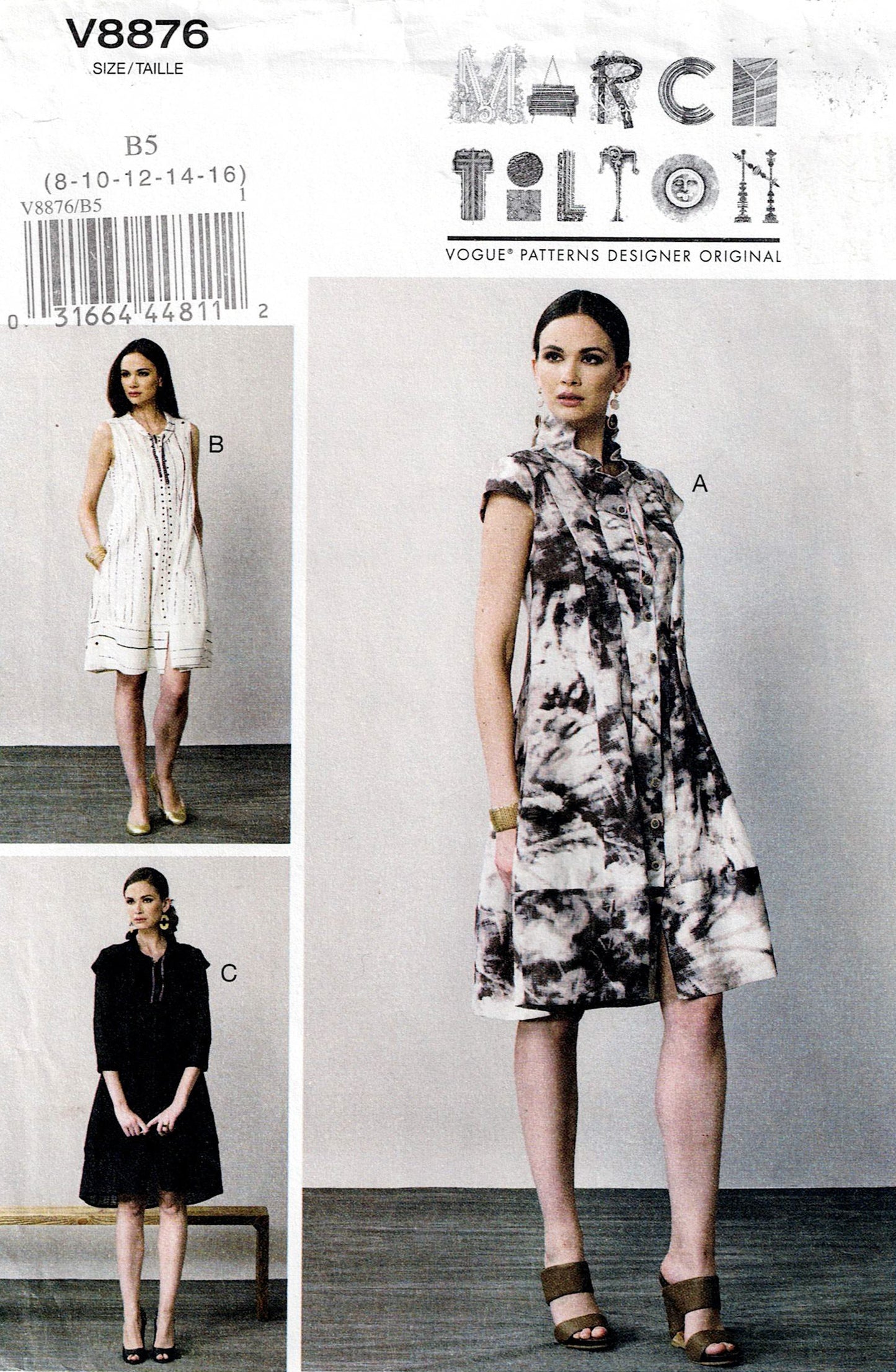 Vogue Designer Original 8876 MARCY TILTON Womens Flared Ruffled & Tucked Dresses Out Of Print Sewing Pattern Sizes 8 - 16 UNCUT Factory Folded