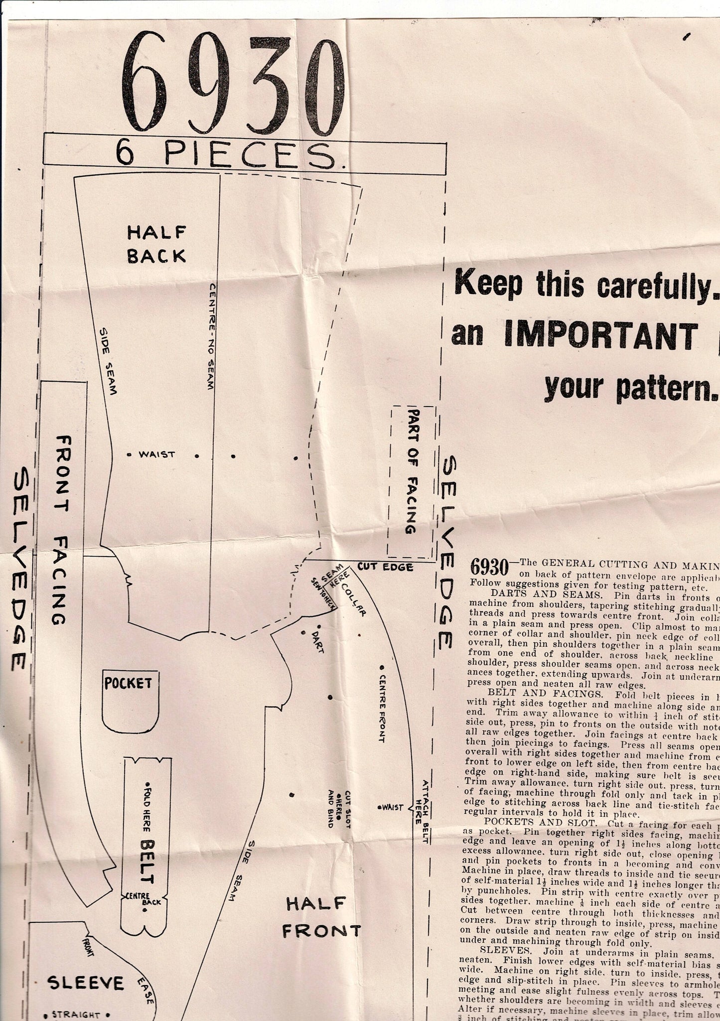 Australian Home Journal 6930 Womens Classic Housecoat with Pockets 1940s Vintage Sewing Pattern Bust 38 inches