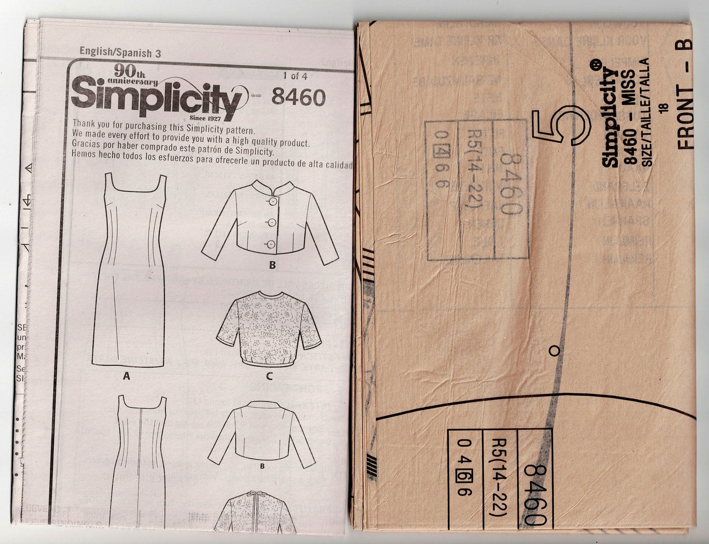 Simplicity 8460 Womens Sheath Dress & Bolero Jacket 1950s Reissued Sewing Pattern Size 14 - 22 UNCUT Factory Folded