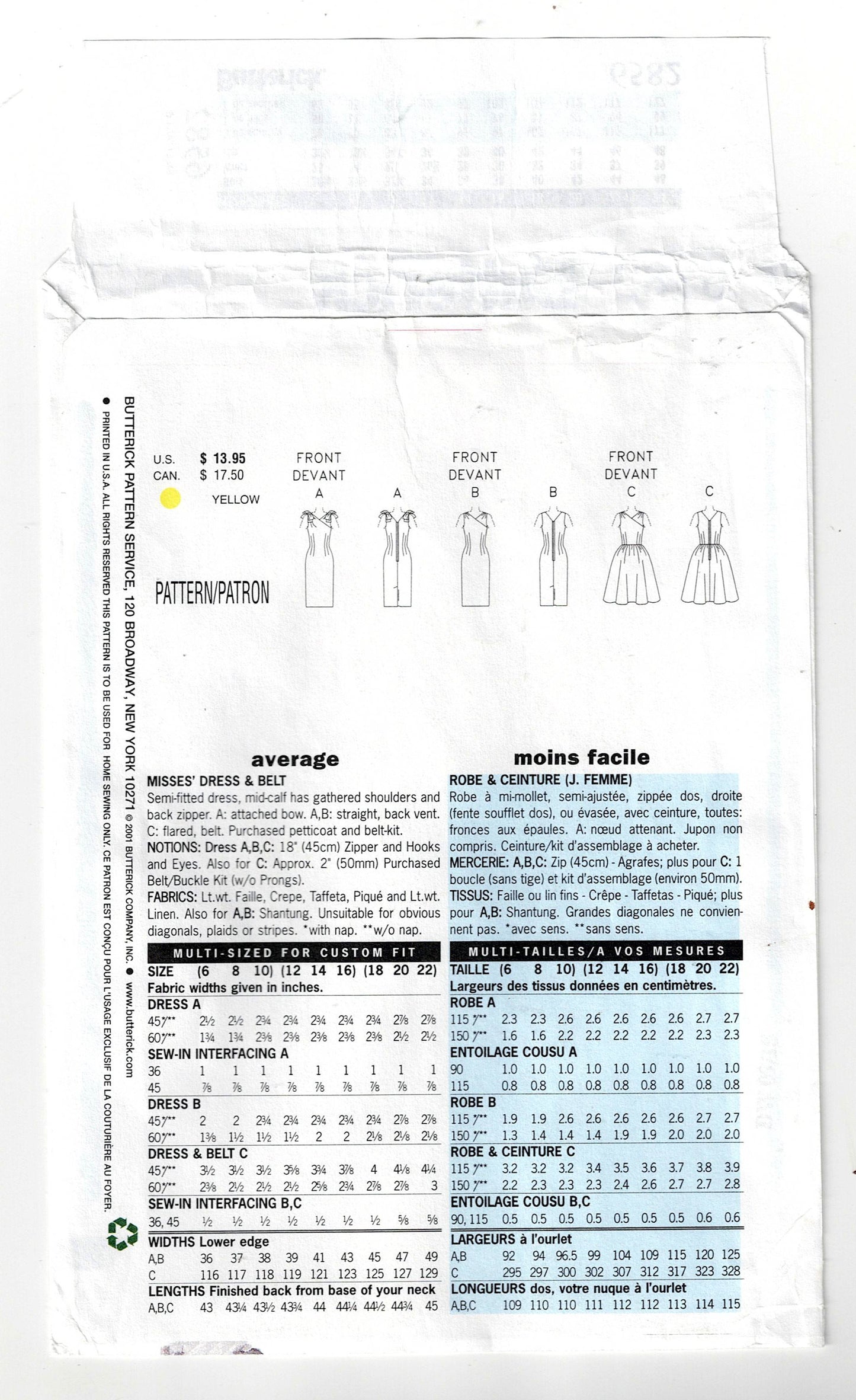 Butterick 6582 Womens Reissued 1960s Vintage Surplice Bodice Dress with Sheath or Full Skirt Out Of Print Sewing Pattern Size 12 - 16  UNCUT Factory Folded