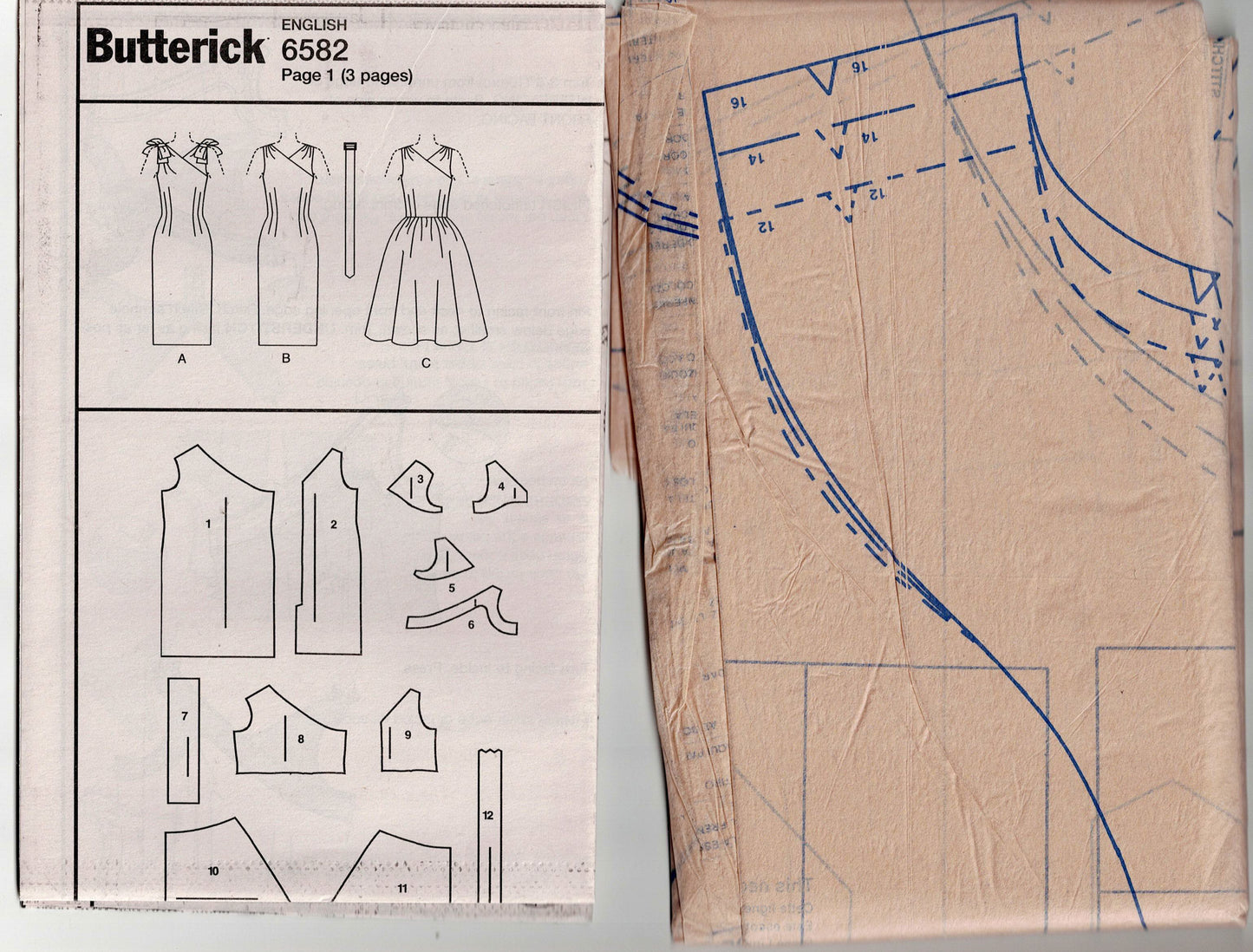 Butterick 6582 Womens Reissued 1960s Vintage Surplice Bodice Dress with Sheath or Full Skirt Out Of Print Sewing Pattern Size 12 - 16  UNCUT Factory Folded