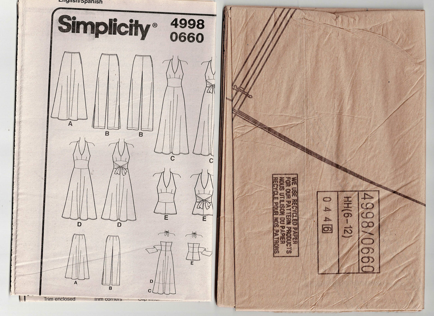 Simplicity 4998 Womens Halter Midriff Band Sundress Top Skirt & Pants Out Of Print Sewing Pattern Size 6 - 12 UNCUT Factory Folded