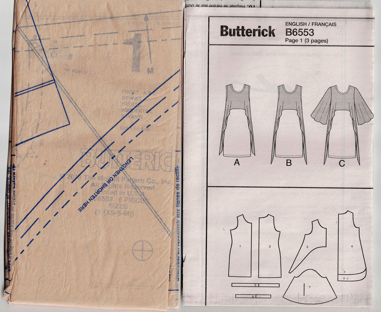 Butterick 6553 Womens Stretch Dress with High Low Contrast Overlay Out Of Print Sewing Pattern Size XS - M UNCUT Factory Folded