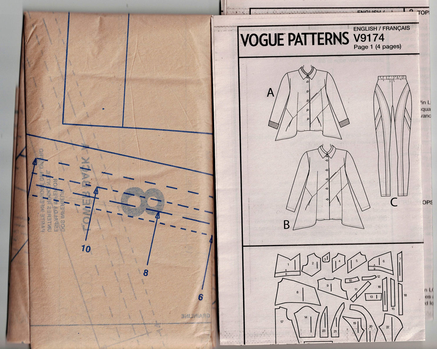 Vogue Designer Original 9174 MARCY TILTON Womens Back Pleated Shirt & Stretch Slim Pants Out Of Print Sewing Pattern Sizes 6 - 14 UNCUT Factory Folded