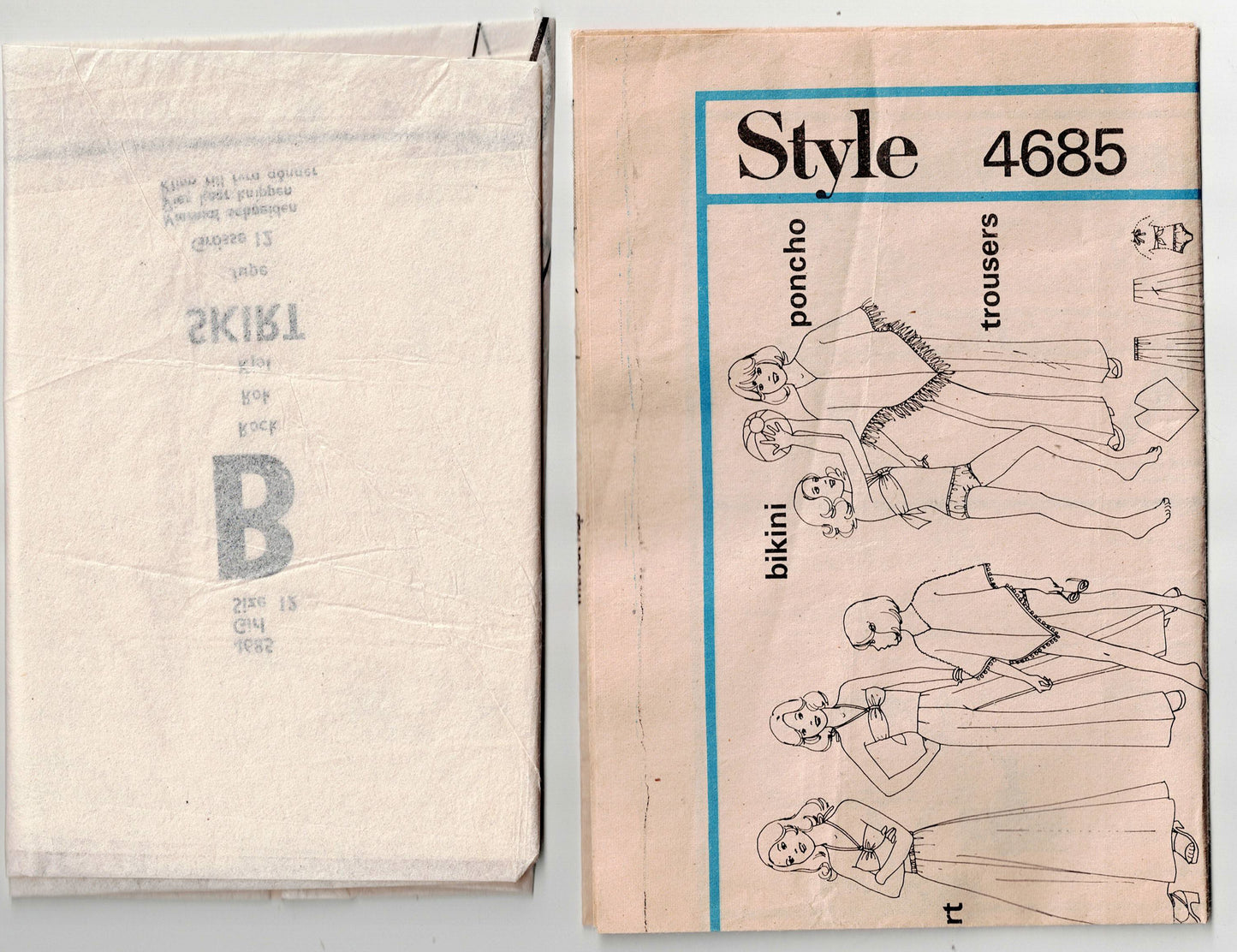 Style 3642 Teen Girls Poncho Skirt Pants & Bikini 1970s Vintage Sewing Pattern Size 12