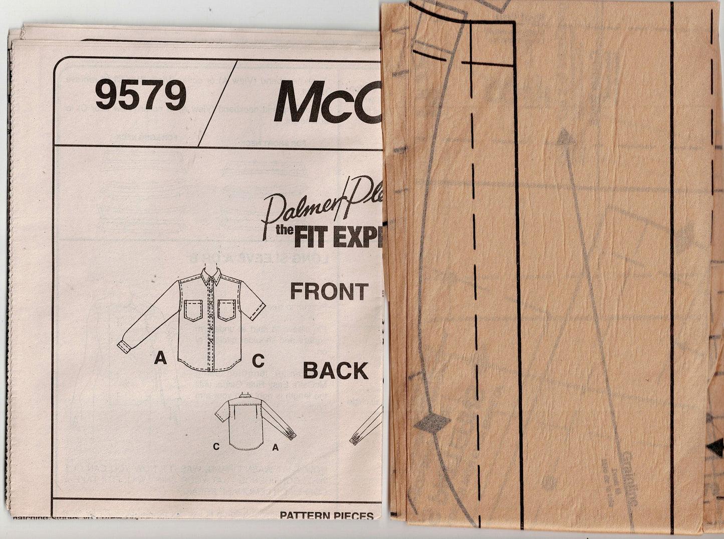 McCall's 9579 Mens Womens Palmer Pletsch UNISEX Basic Button Front Shirt 1990s Vintage Sewing Pattern Bust/Chest 38-40 Inches UNCUT Factory Folded