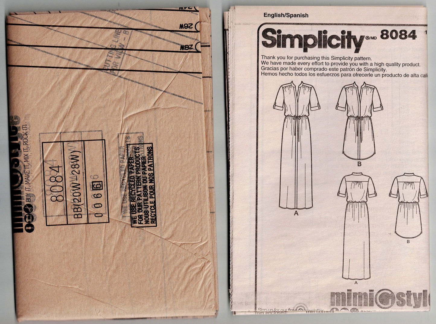 Simplicity 8084 MIMI G Womens Shirtdress with Side Pockets Out Of Print Sewing Pattern Size 20 - 28 UNCUT Factory Folded