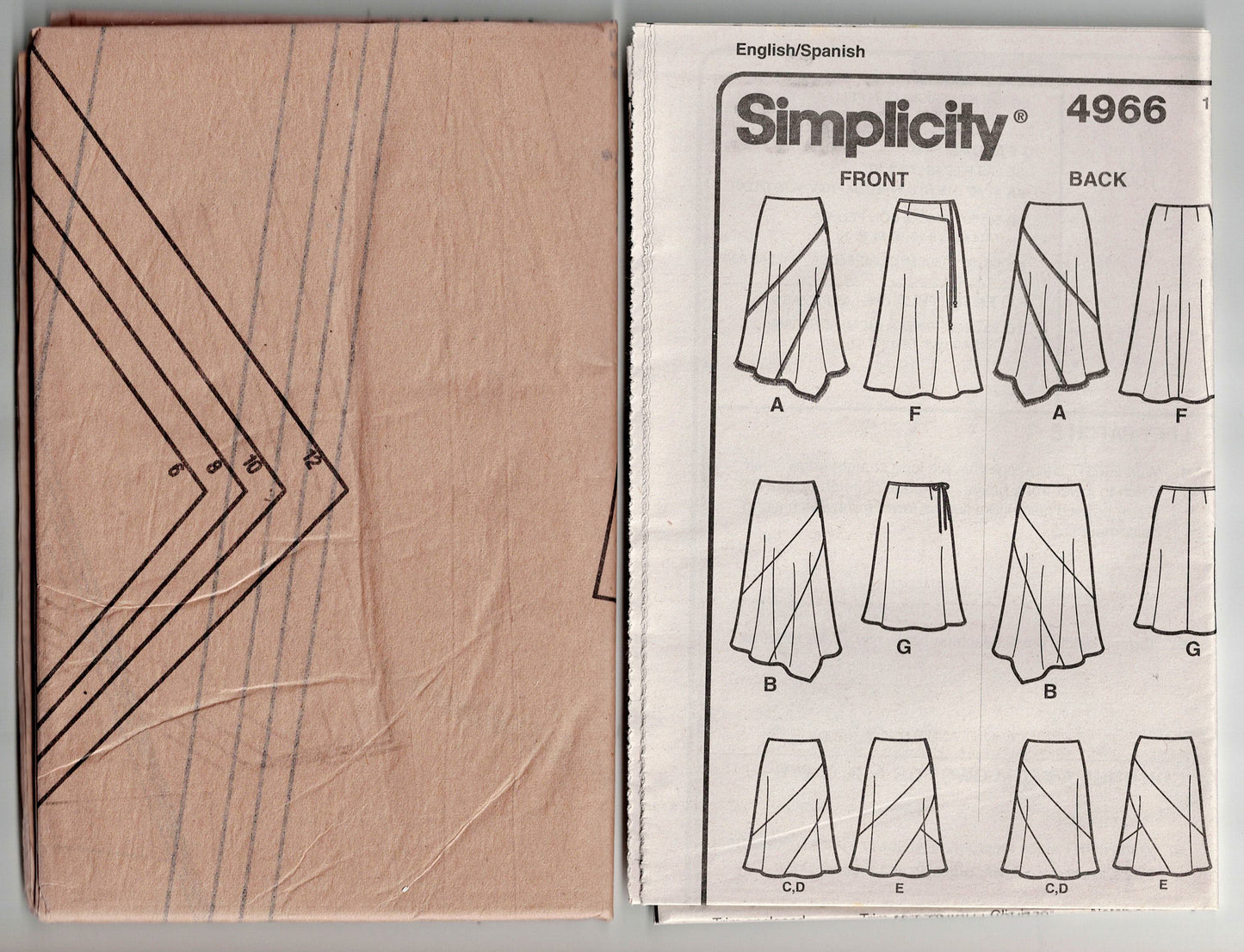 Simplicity 4966 Womens Colour Block Asymmetric Bias Skirts Out Of Print Sewing Pattern Size 4 - 12 UNCUT Factory Folded