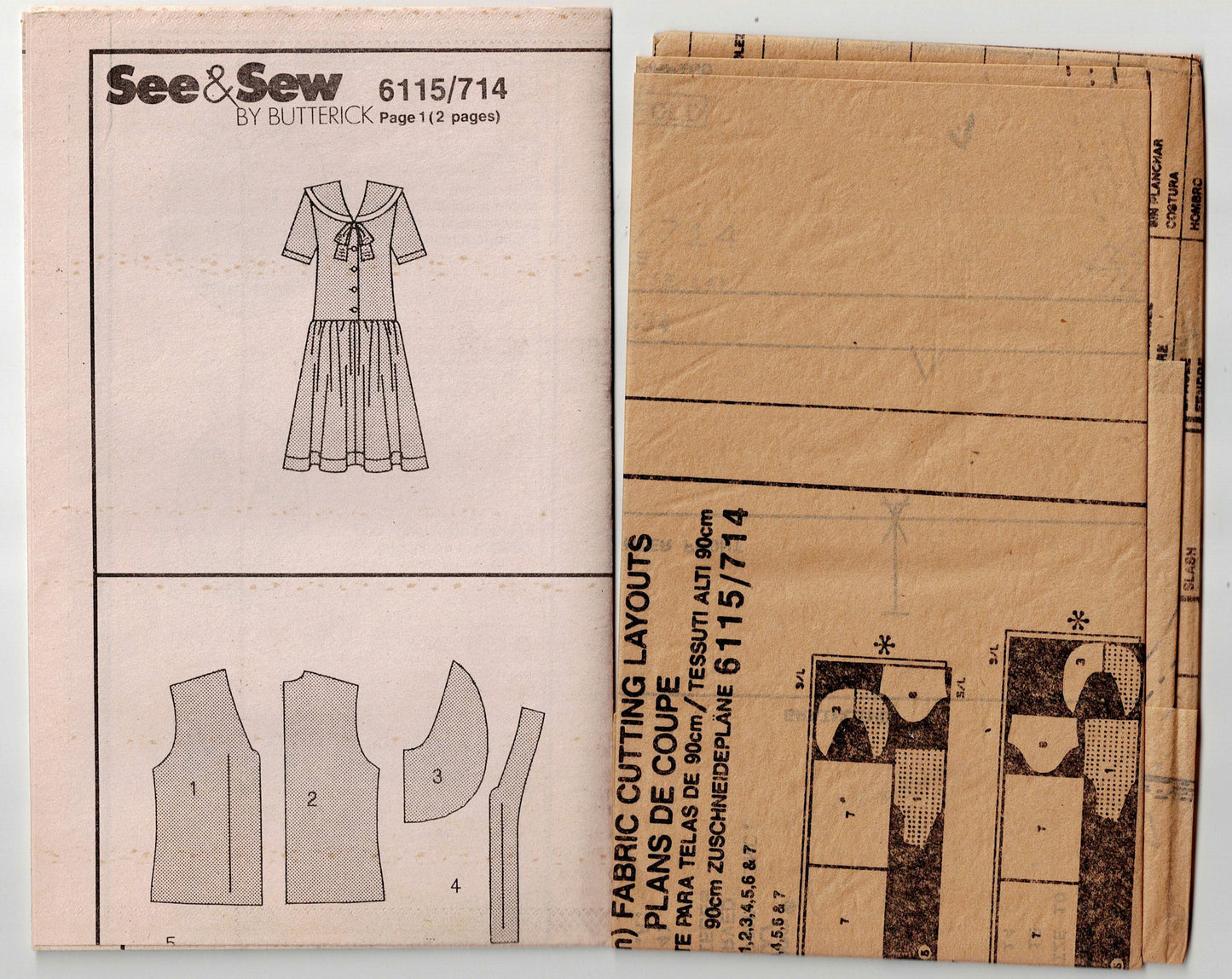 Butterick See & Sew 6115 Womens Dropped Waist Sailor Collar Dress 1990s Vintage Sewing Pattern Size 6 - 14 UNCUT Factory Folded