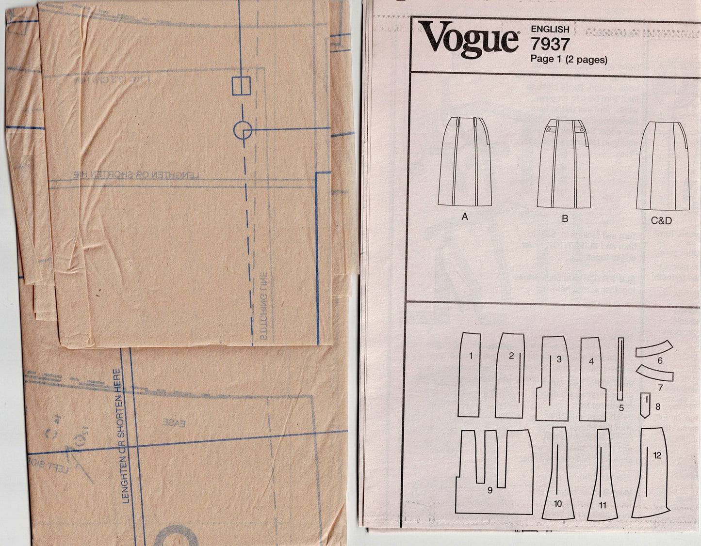 Vogue Basic Design 7937 Womens Slim Panelled Skirts Out Of Print Sewing Pattern Size 12 - 16 UNCUT Factory Folded