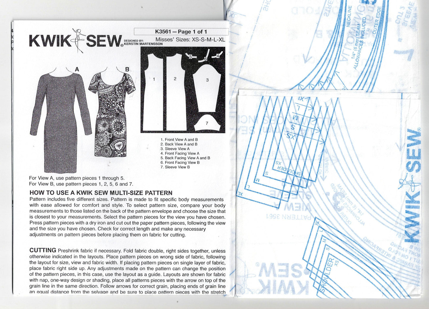 Kwik Sew 3561 Womens EASY Stretch Knit Dress Out Of Print Sewing Pattern Size XS - XL UNCUT Factory Folded