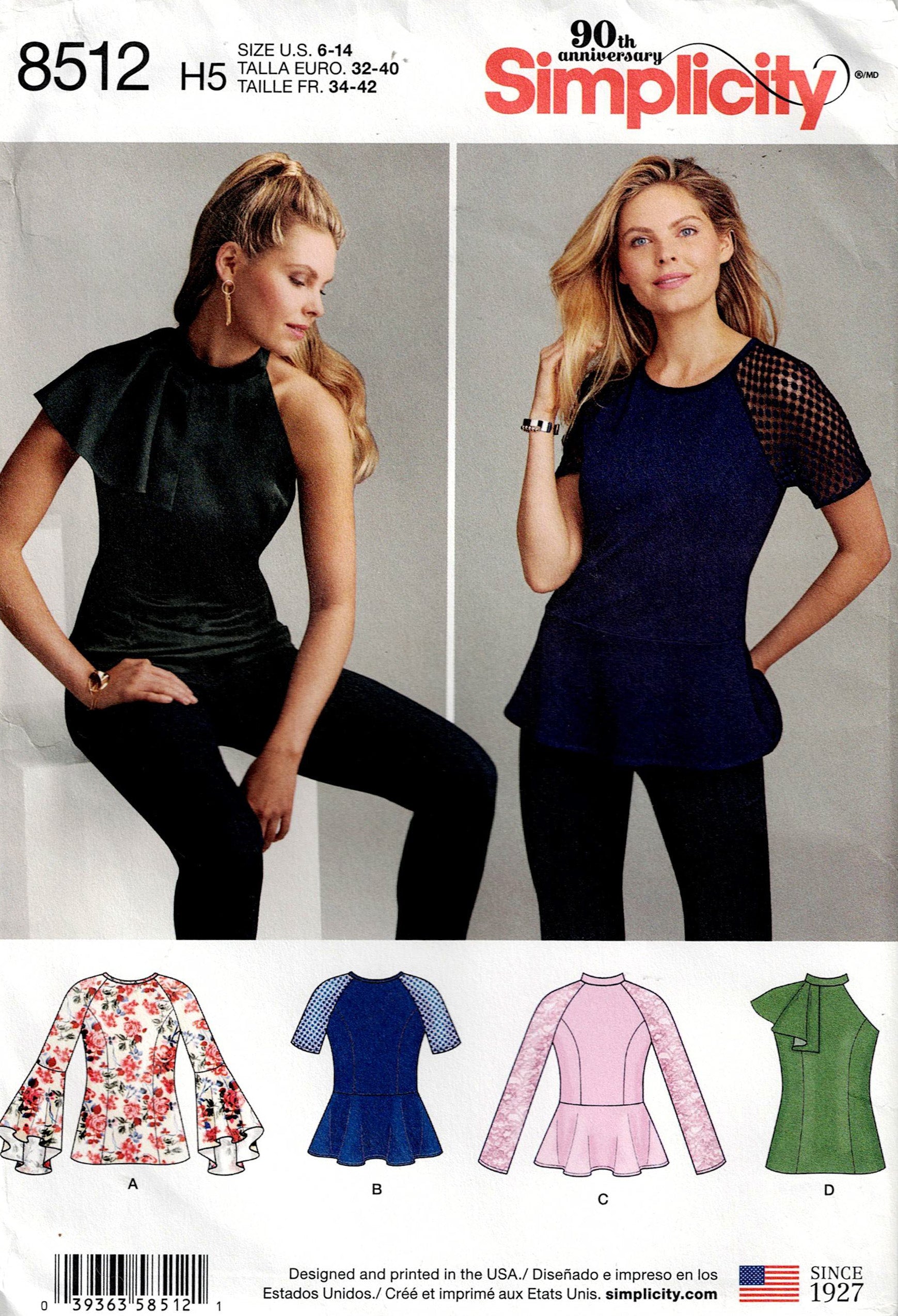 Simplicity 8512 Womens Princess Tops with Cold Shoulder or Peplum Out ...