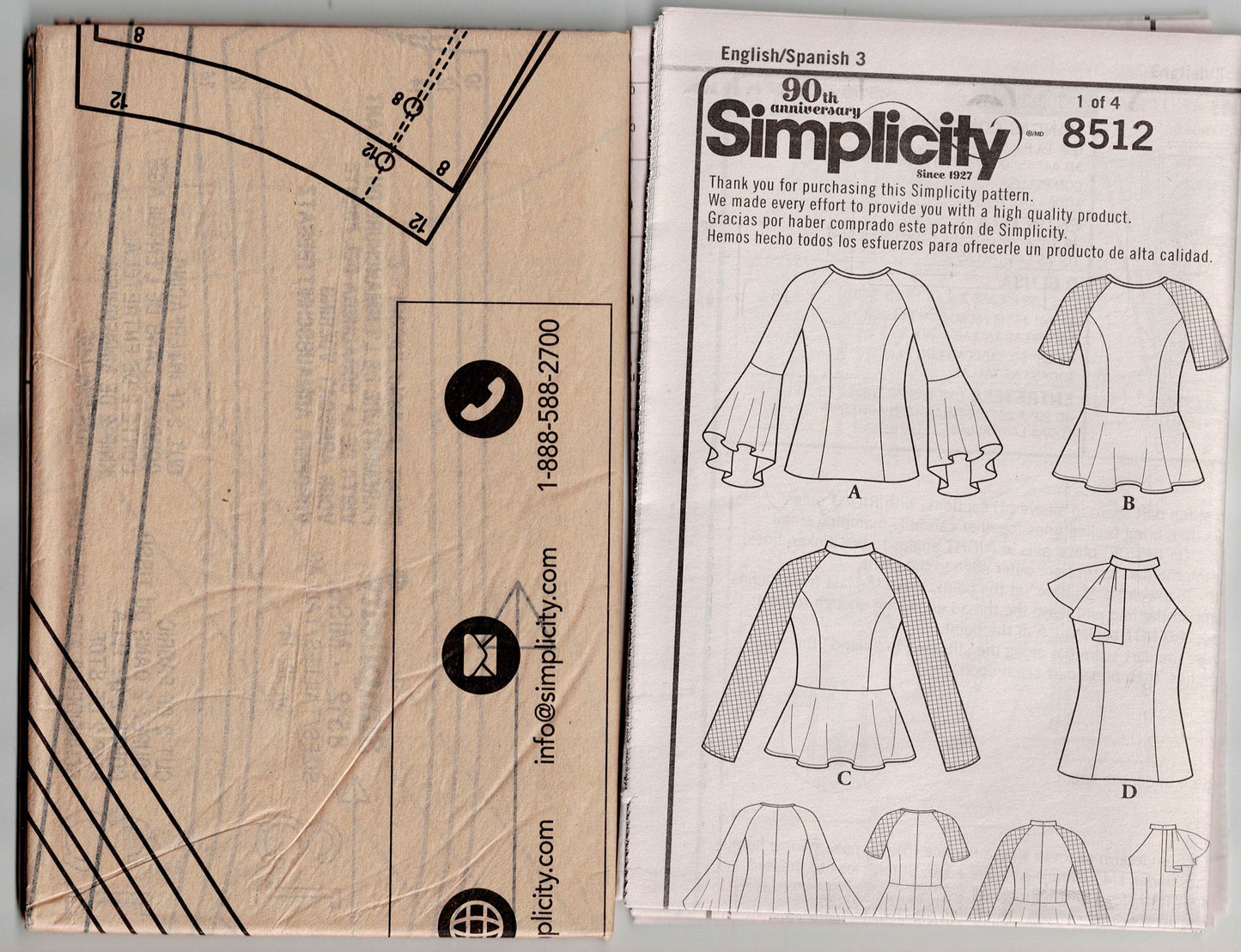Simplicity 8512 Womens Princess Tops with Cold Shoulder or Peplum Out Of Print Sewing Pattern Size 6 - 14 UNCUT Factory Folded
