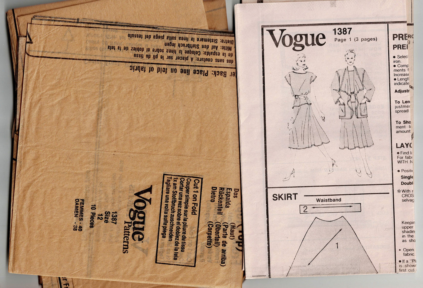 Vogue American Designer 1387 JOHN ANTHONY Womens Draped Front Jacket Skirt & Top 1980s Vintage Sewing Pattern Size 12 Bust 34 Inches
