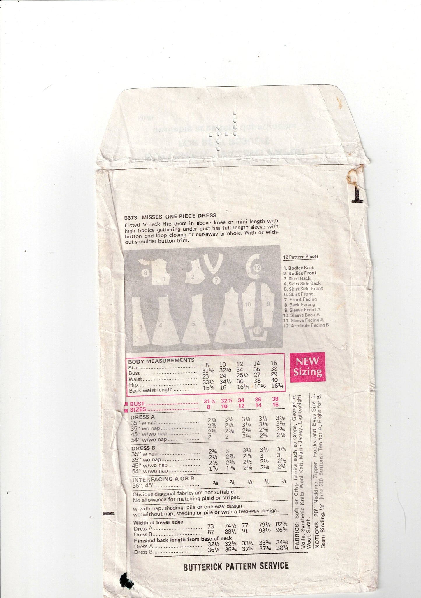 Butterick 5673 Womens Flip Dress with Shaped Bodice 1960s Vintage Sewing Pattern Size 16 Bust 38 Inches