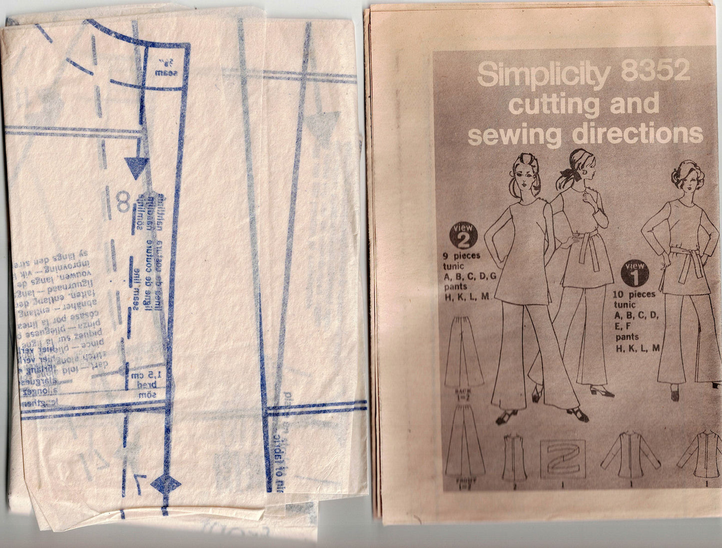 Simplicity 8352 Womens Tunic Tops & Bell Bottom Pants 1960s Vintage Sewing Pattern Size 14 Bust 36 inches