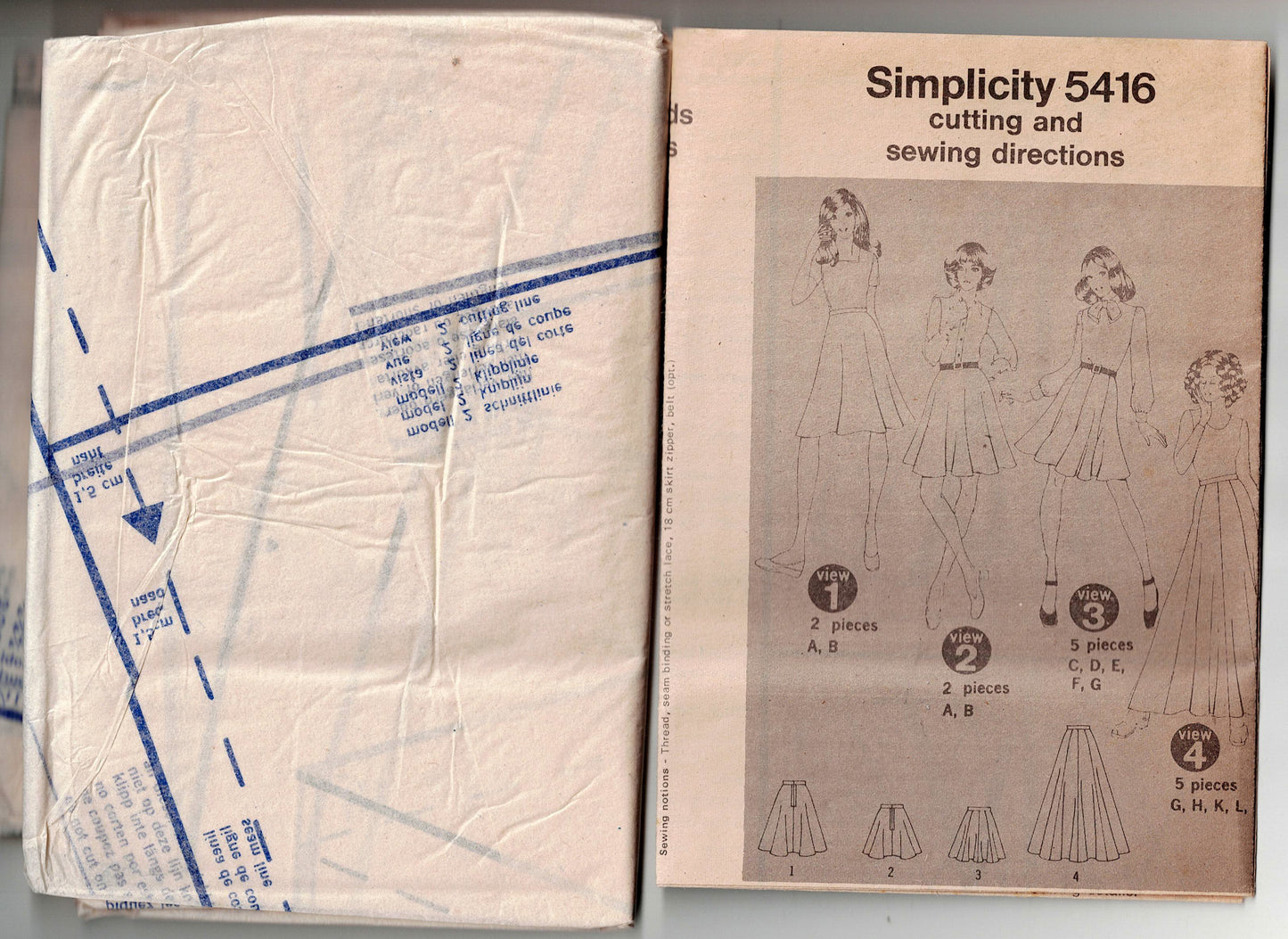 Simplicity 5416 Womens Panelled Skirts in 2 Lengths 1970s Vintage Sewing Pattern Size 14 Waist 28 Inches