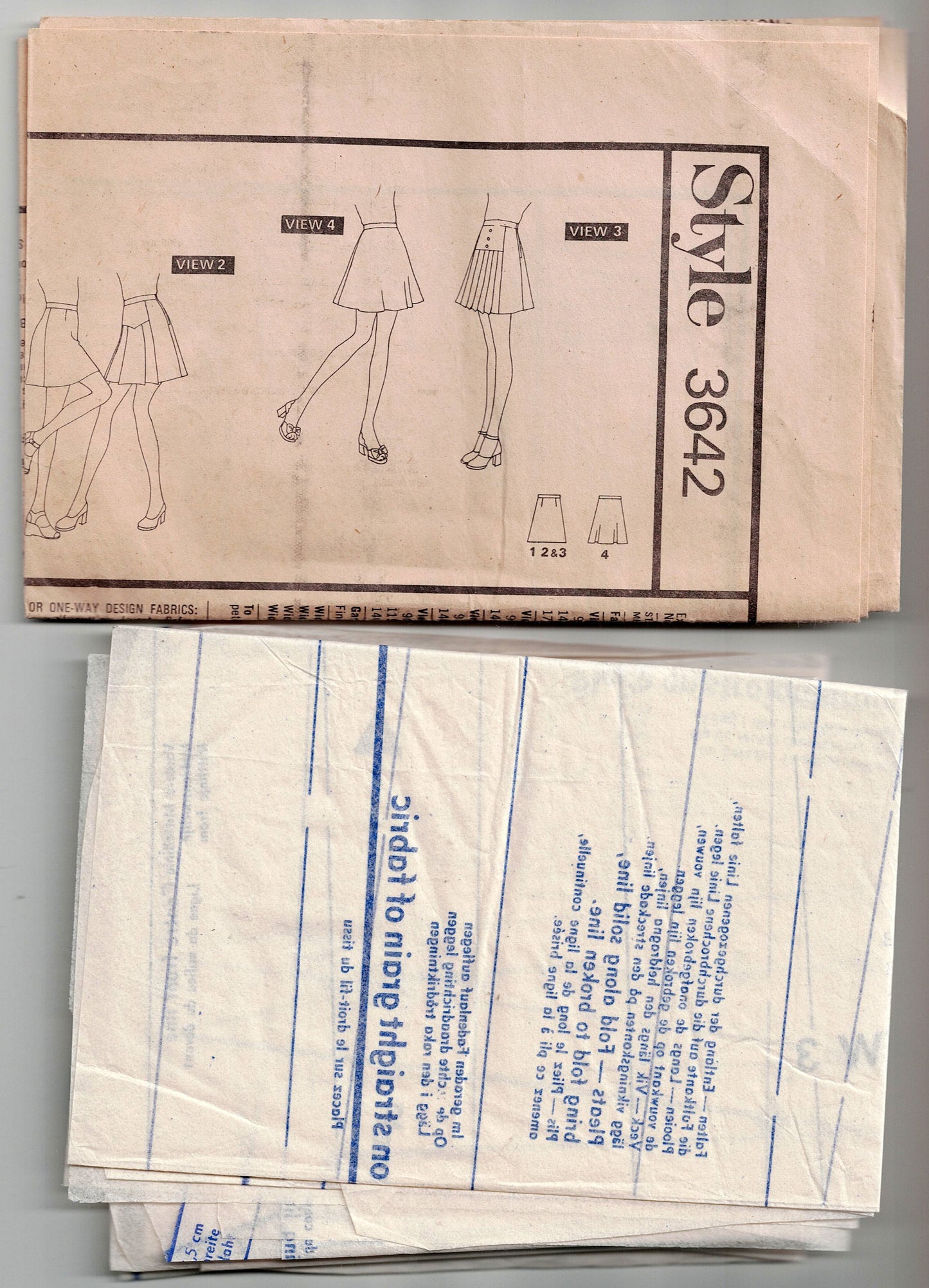 Style 3642 Womens Mini Skirts in 4 Styles 1970s Vintage Sewing Pattern Size 12 Waist 25.5 Inches