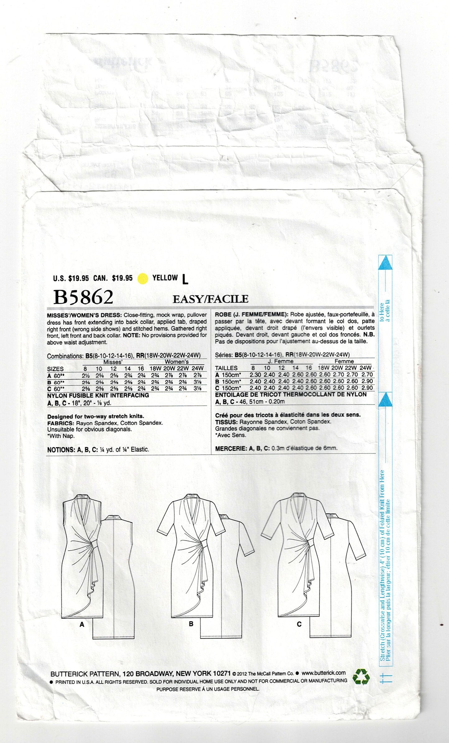 Butterick 5862 Womens Stretch Knit Wrap Dresses Out Of Print Sewing Pattern Size 8 - 16 UNCUT Factory Folded