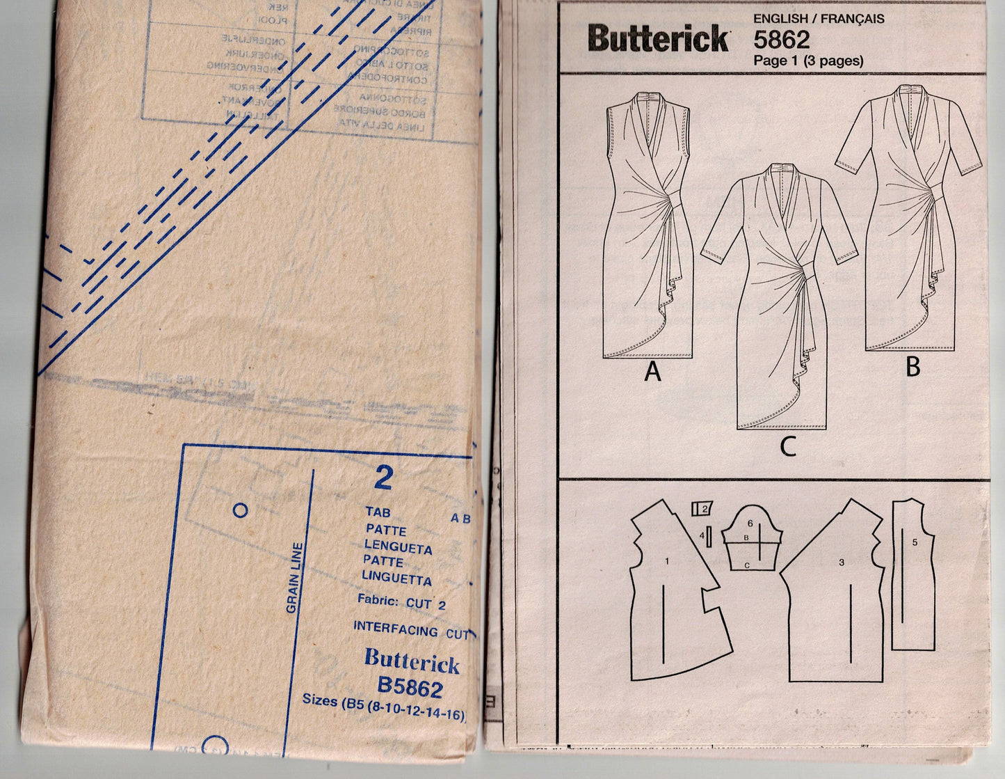 Butterick 5862 Womens Stretch Knit Wrap Dresses Out Of Print Sewing Pattern Size 8 - 16 UNCUT Factory Folded