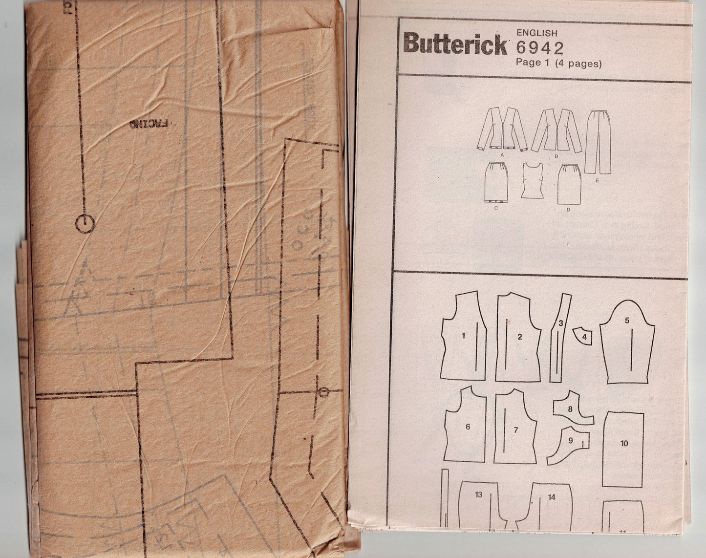 Butterick 6942 Womens Casual Wardrobe Jacket Skirt Top & Pants Out Of Print Sewing Pattern Size 12 - 16  UNCUT Factory Folded