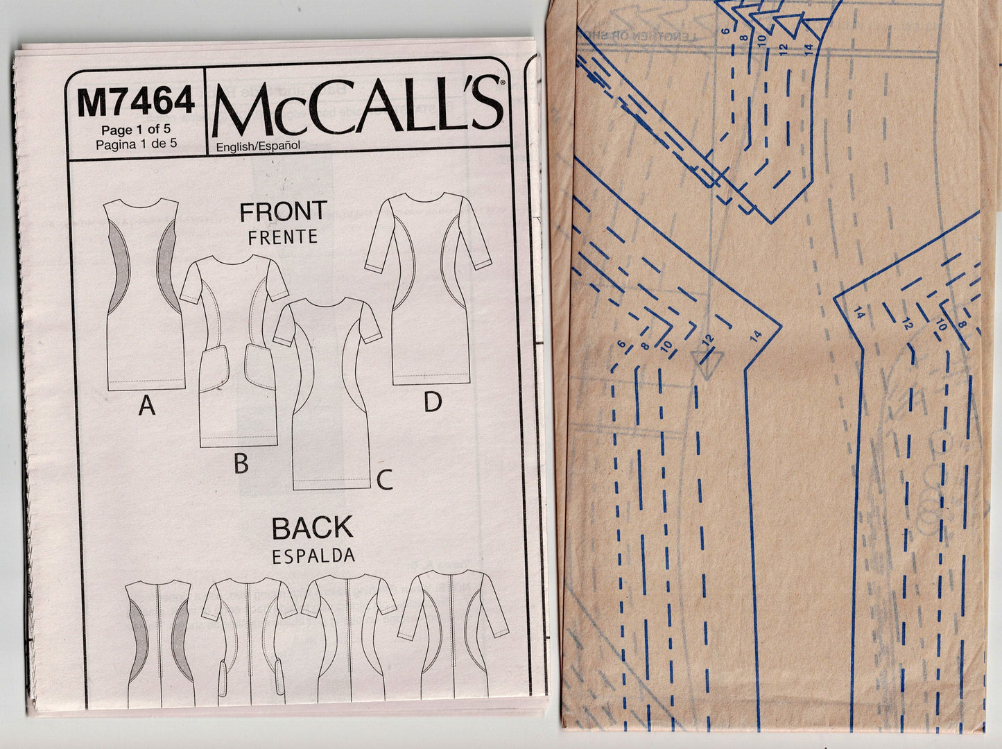 McCall's 7464 Womens Slim Dress with Curved Side Panels & Pockets Out Of Print Sewing Pattern Sizes 6 - 14 UNCUT Factory Folded