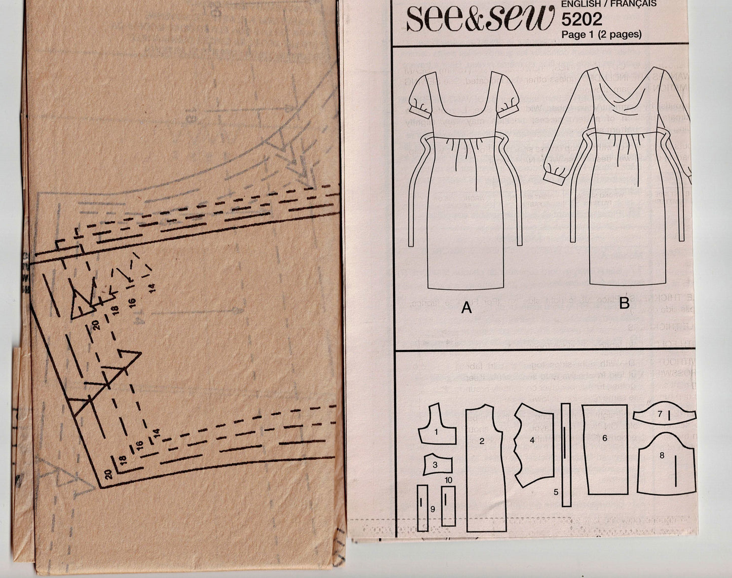 Butterick See & Sew 5202 Womens Empire Waisted Stretch Knit Dress Out Of Print Sewing Pattern Sizes 14 - 20 UNCUT Factory Folded