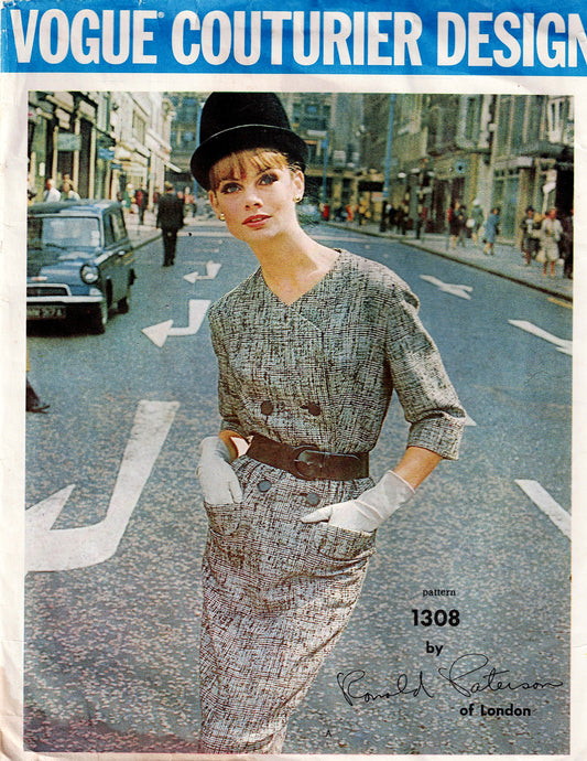 Vogue Couturier Design 1308 RONALD PATERSON Womens Double Breasted Sheath Dress with Pockets 1960s Vintage Sewing Pattern Size 16 Bust 36 inches UNCUT Factory Folded