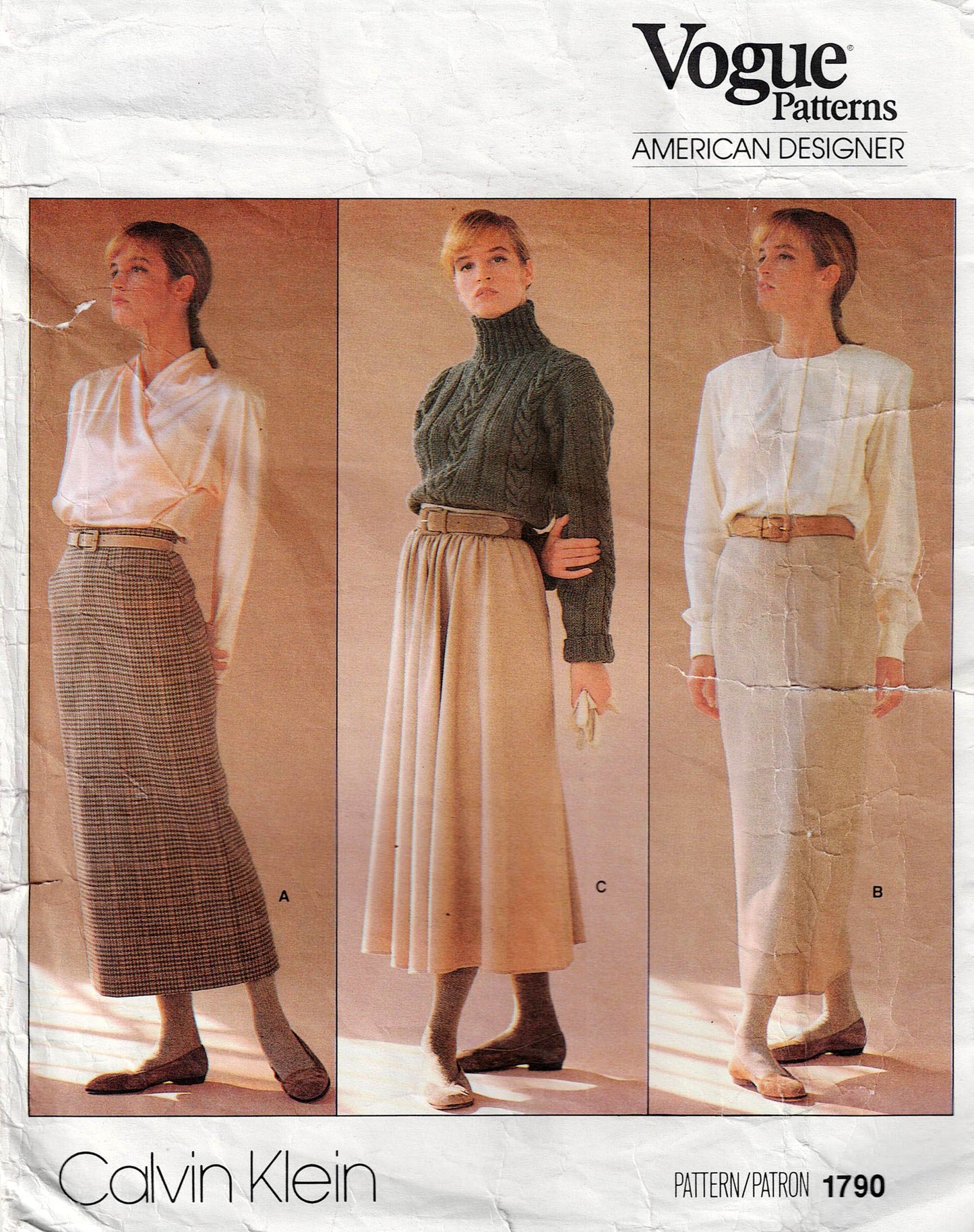 Vogue American Designer 1790 CALVIN KLEIN Womens Straight or Flared Skirts 1980s Vintage Sewing Pattern Size 10 or 12