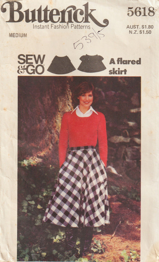 Butterick 5618 Womens Flared Bias Skirt with Pockets 1970s Vintage Paper Sewing Pattern Size MEDIUM 14 - 16
