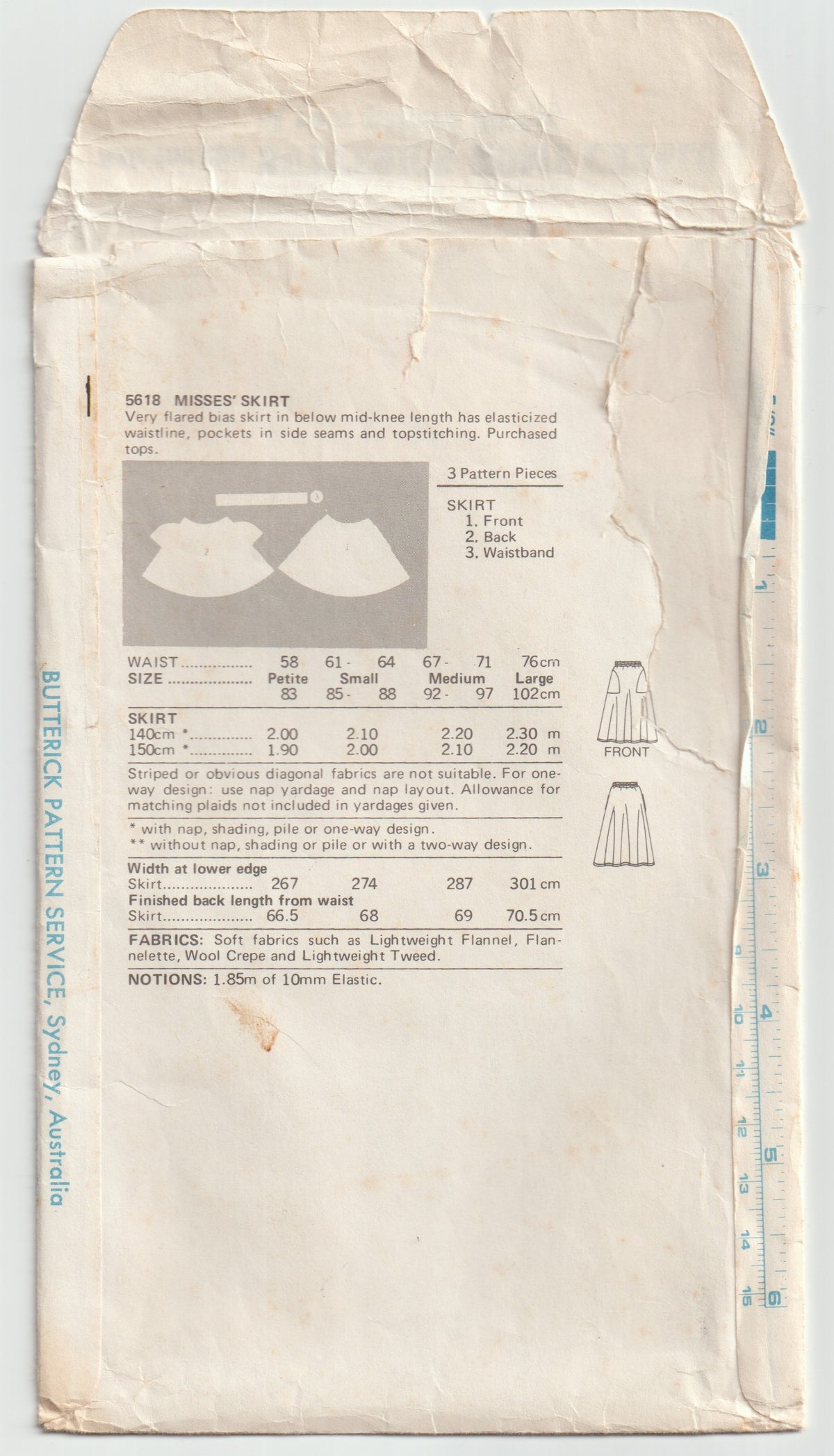 Butterick 5618 Womens Flared Bias Skirt with Pockets 1970s Vintage Paper Sewing Pattern Size MEDIUM 14 - 16