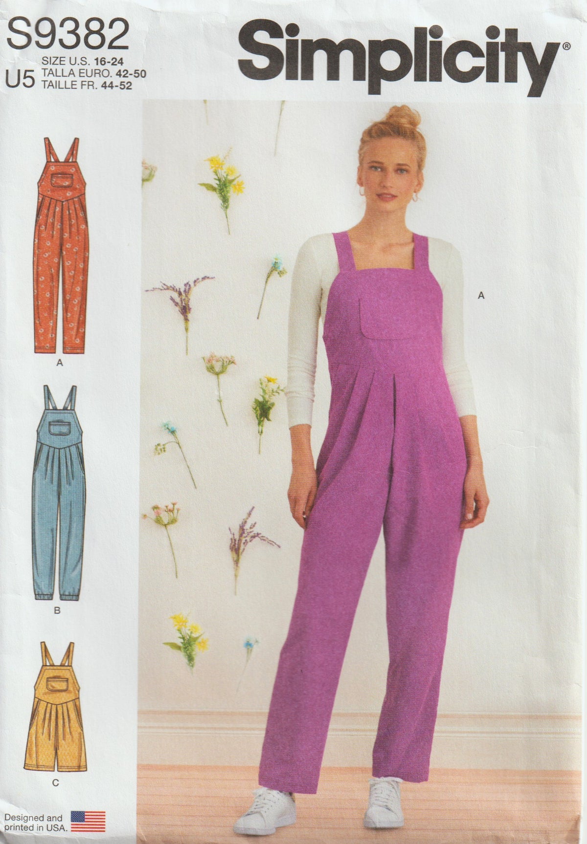 Simplicity 9382 Womens High Waisted Straight Leg Overalls Paper Sewing Pattern Size 16 - 24 UNCUT Factory Folded