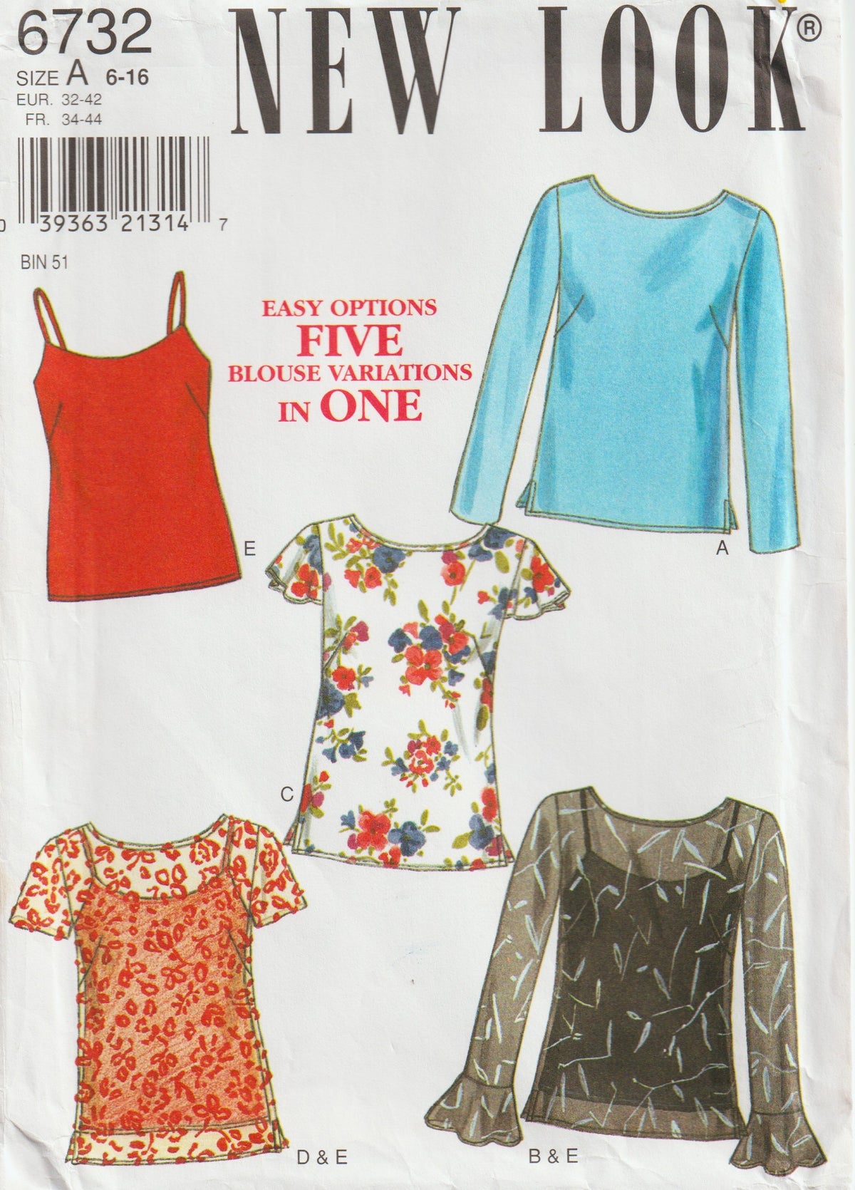New Look 6732 Womens EASY Camisole & Summer Tops Out Of Print Paper Sewing Pattern Size 6 - 16 UNCUT Factory Folded