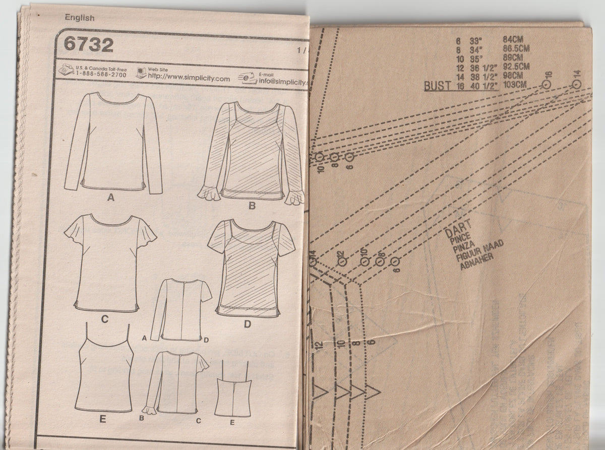 New Look 6732 Womens EASY Camisole & Summer Tops Out Of Print Paper Sewing Pattern Size 6 - 16 UNCUT Factory Folded