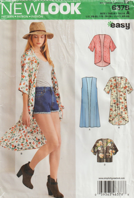 New Look 6378 Womens EASY Jackets & Vest Out Of Print Paper Sewing Pattern Size XS - XL UNCUT Factory Folded