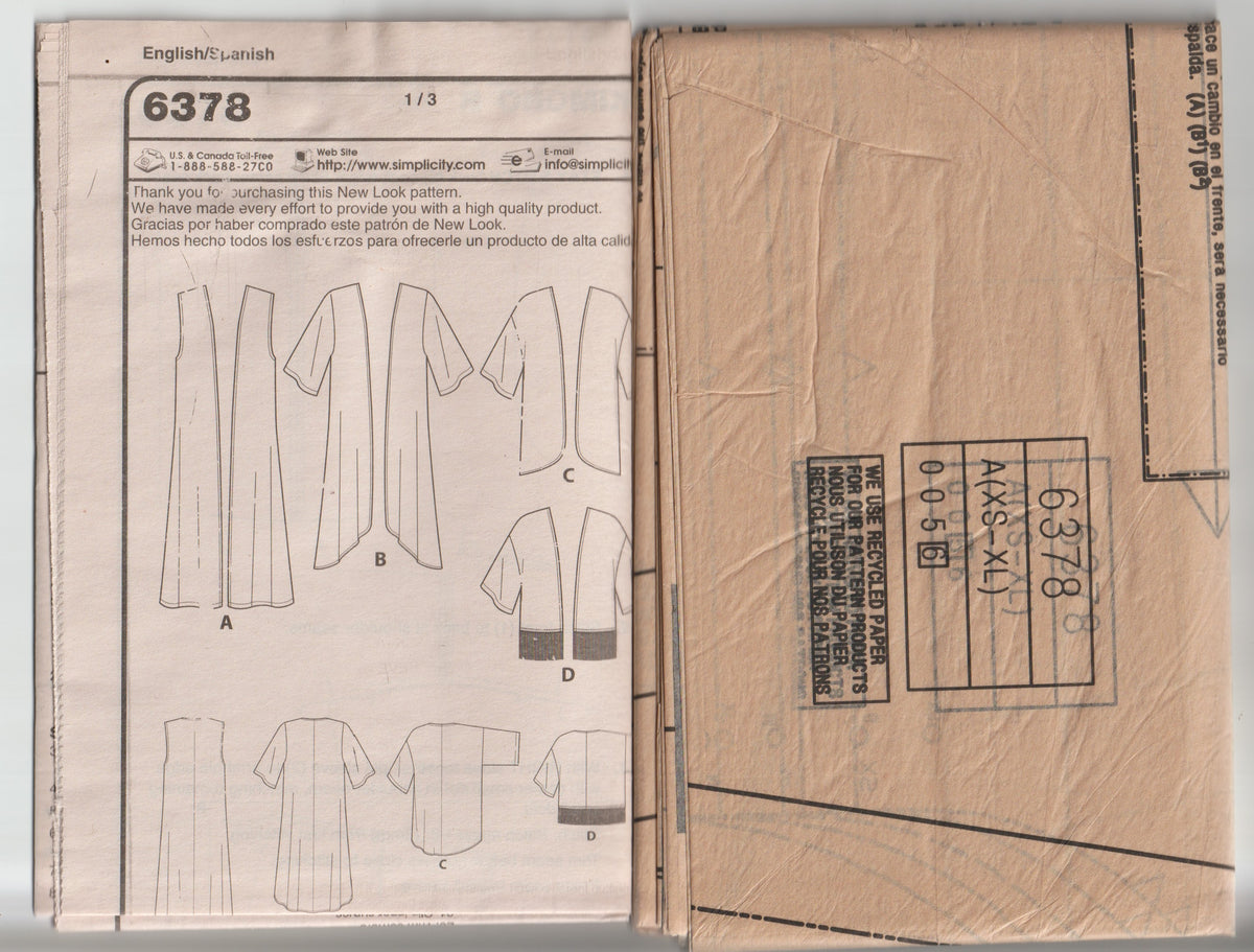 New Look 6378 Womens EASY Jackets & Vest Out Of Print Paper Sewing Pattern Size XS - XL UNCUT Factory Folded