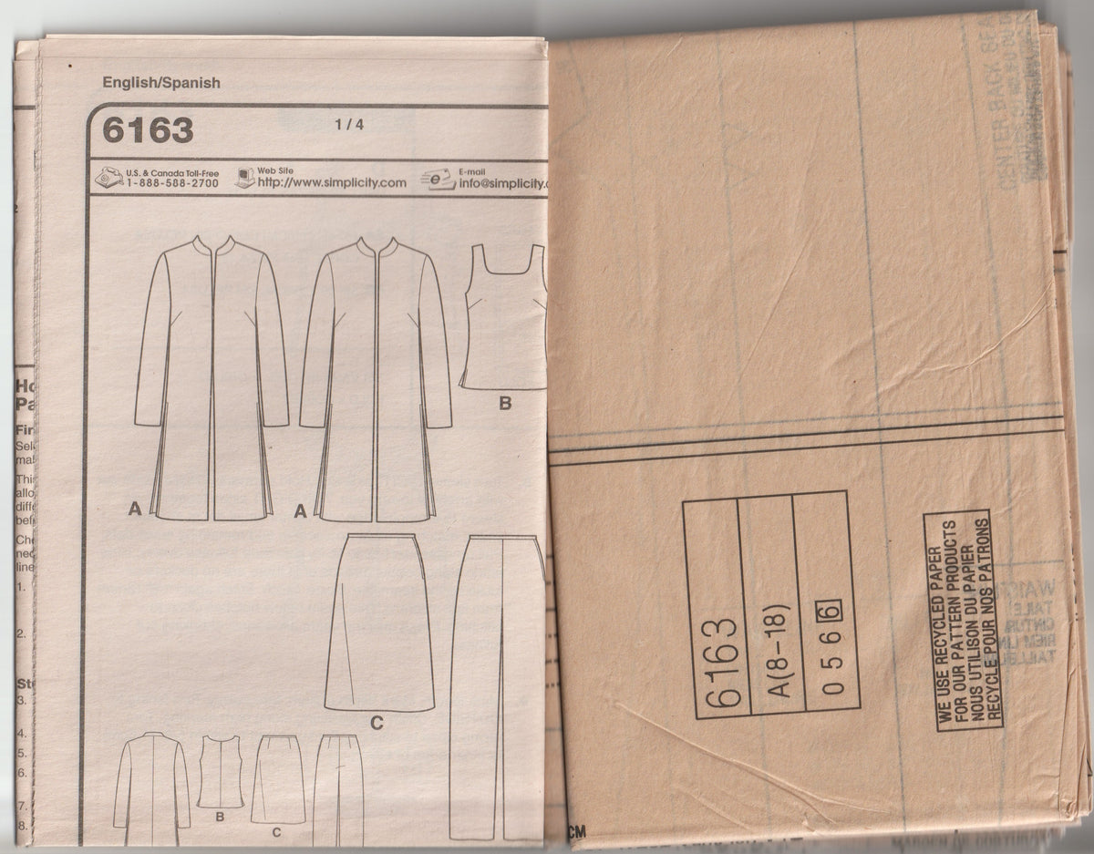 New Look 6163 Womens EASY Jacket Top Skirt & Pants Out Of Print Paper Sewing Pattern Size 8 - 18 UNCUT Factory Folded