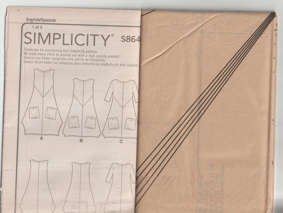 Simplicity 8640 ELAINE HEIGL Womens Wedge Shaped Dress with Pockets Out Of Print Paper Sewing Pattern Sizes 20W - 28W UNCUT Factory Folded