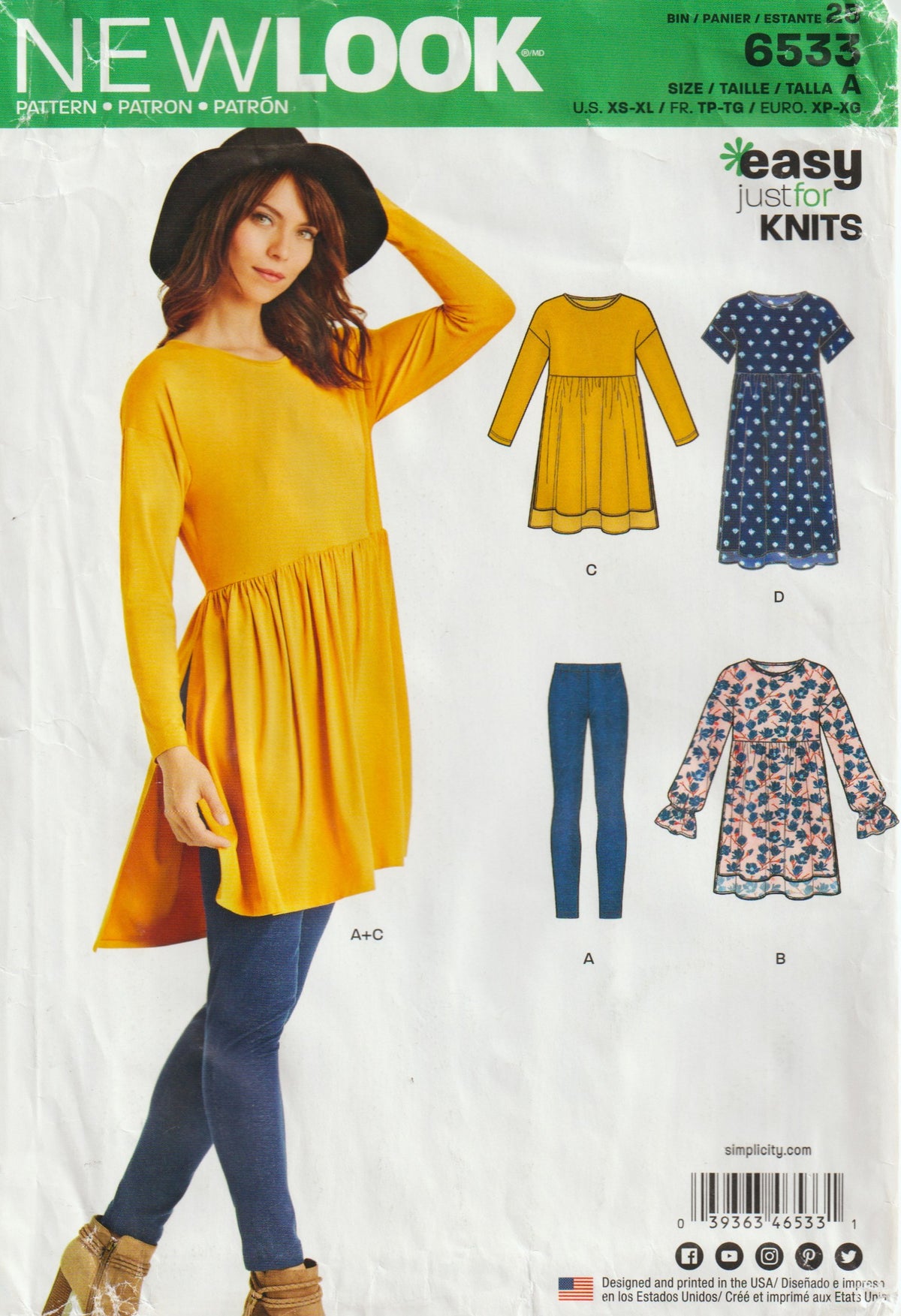New Look 6533 Womens EASY Stretch Knit Babydoll Dress Tunic Tops & Leggings Out Of Print Paper Sewing Pattern Size XS - XL UNCUT Factory Folded