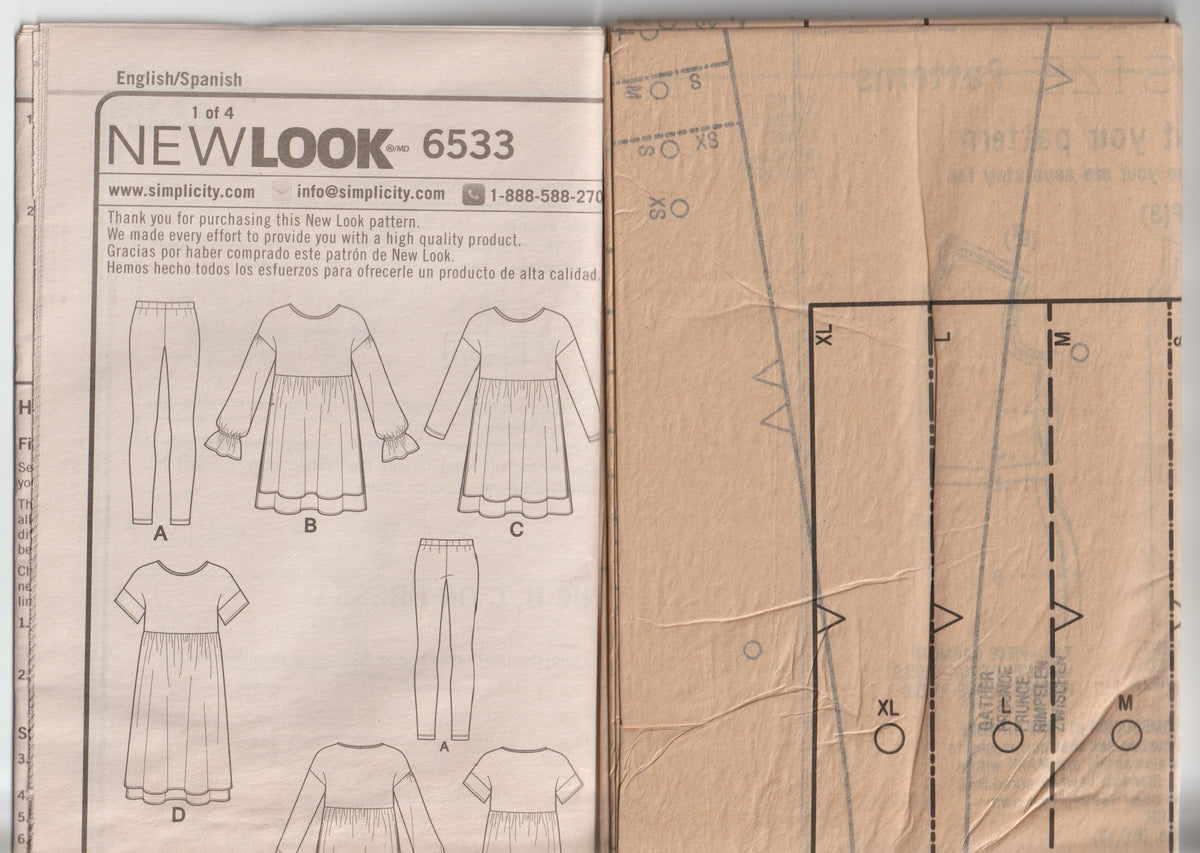 New Look 6533 Womens EASY Stretch Knit Babydoll Dress Tunic Tops & Leggings Out Of Print Paper Sewing Pattern Size XS - XL UNCUT Factory Folded