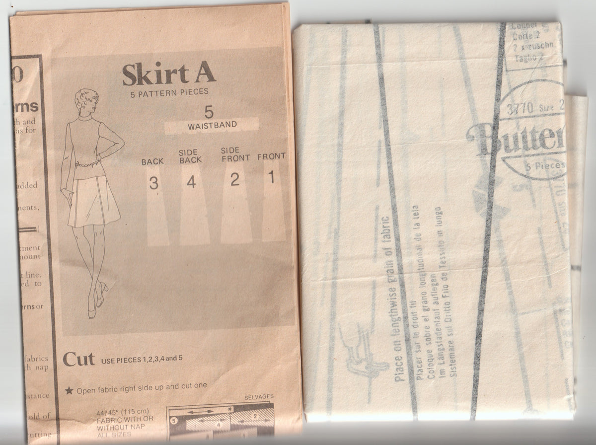 Butterick 3770 Womens A Line Panel Skirt in 3 Lengths 1970s Vintage Paper Sewing Pattern Size 14 Waist 28 inches
