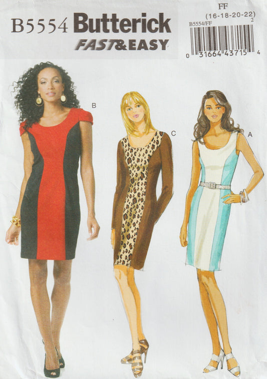 Butterick 5554 Womens Stretch Knit Colour Block Dress Out Of Print Paper Sewing Pattern Sizes 16 - 22 UNCUT Factory Folded