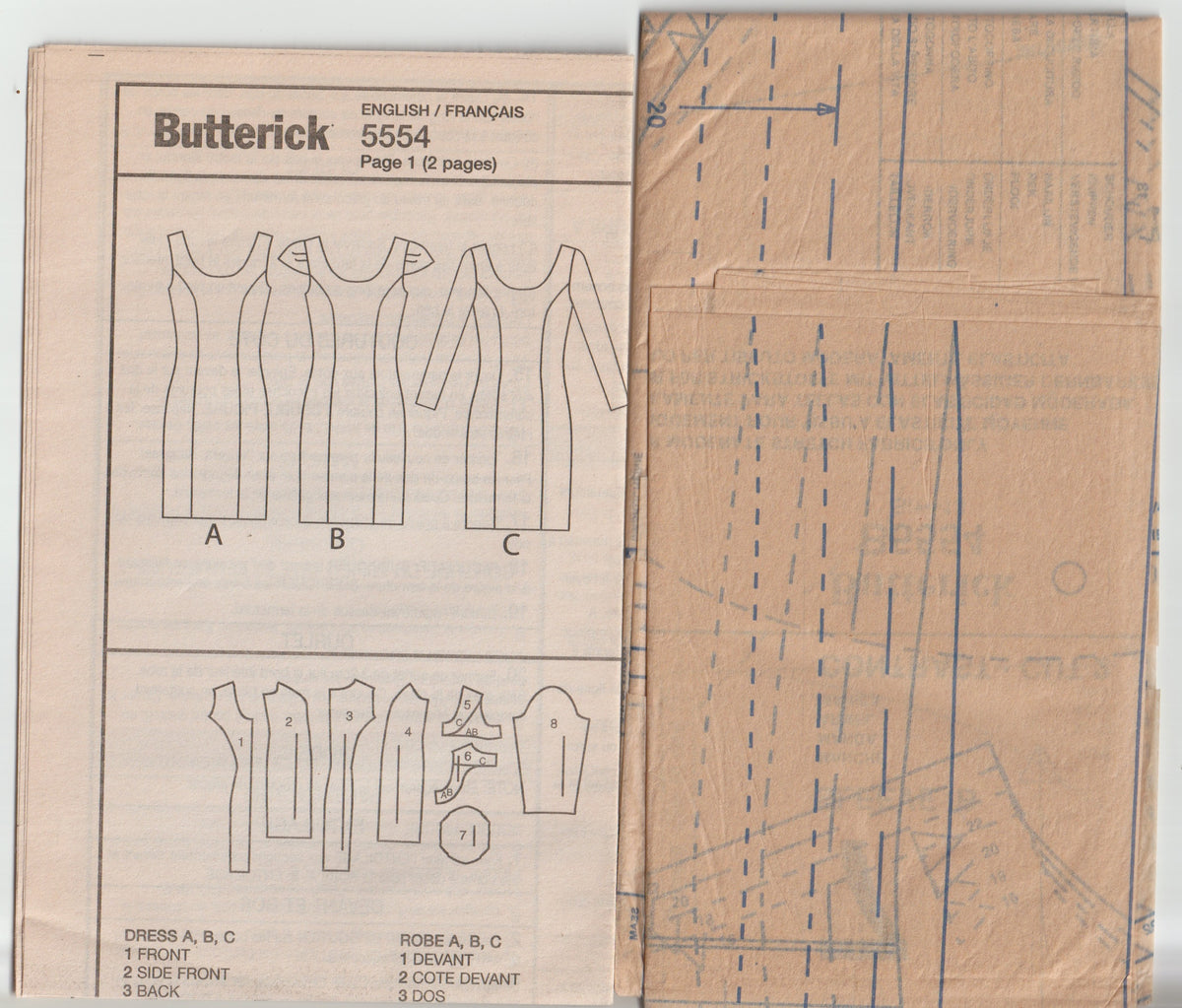 Butterick 5554 Womens Stretch Knit Colour Block Dress Out Of Print Paper Sewing Pattern Sizes 16 - 22 UNCUT Factory Folded