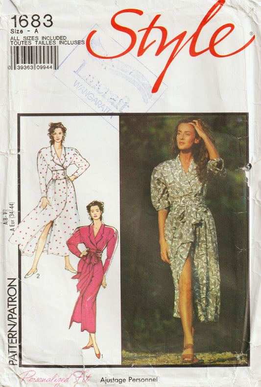 Style 1683 Womens Wrap Front Shirtdress with Wide Midriff Panel 1990s Vintage Paper Sewing Pattern Size 8 - 18 UNCUT Factory Folded