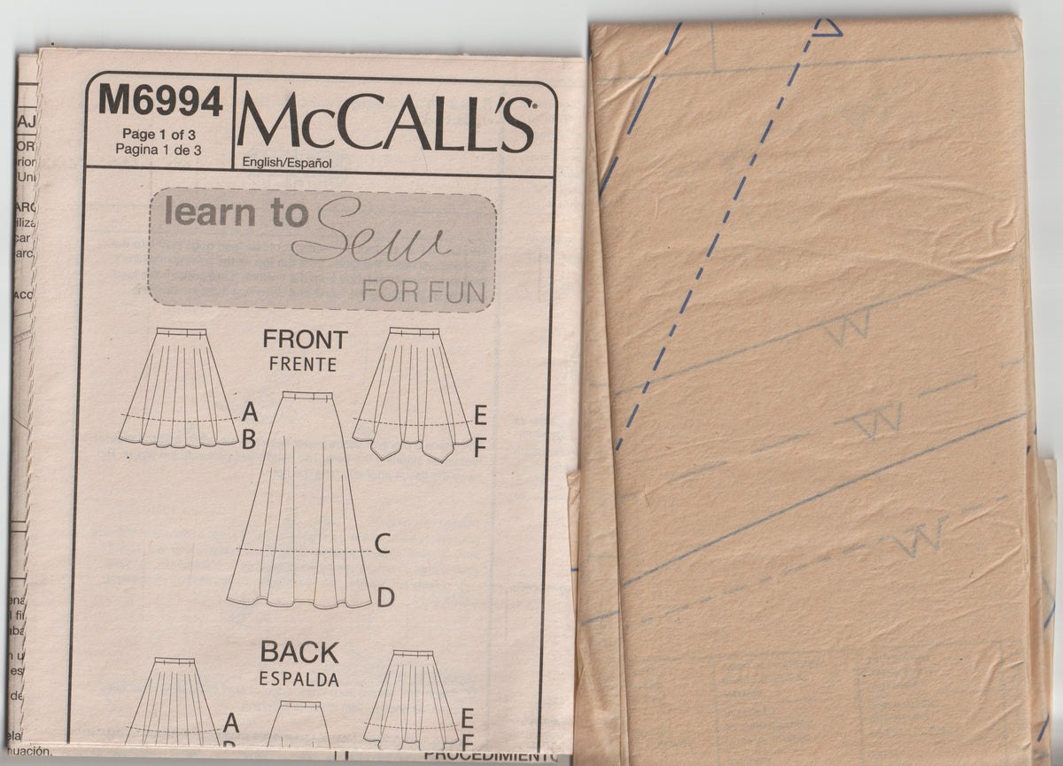 McCall's 6994 Womens Beginner Stretch Knit Flared Skirts Out Of Print Paper Sewing Pattern Sizes L - XXL UNCUT Factory Folded