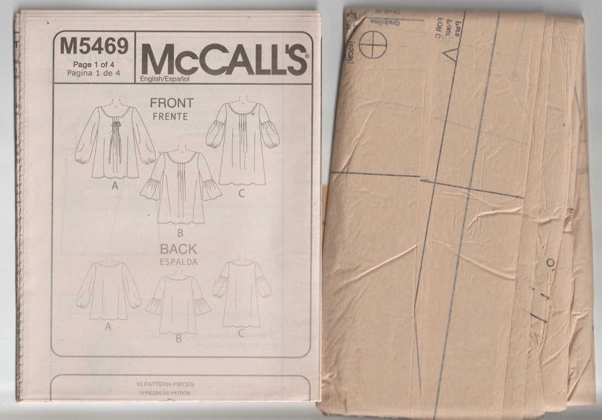 McCall's 5469 Womens Tunic Tops with Front Pleats & Sleeve Variations Out Of Print Paper Sewing Pattern Sizes L - XL UNCUT Factory Folded