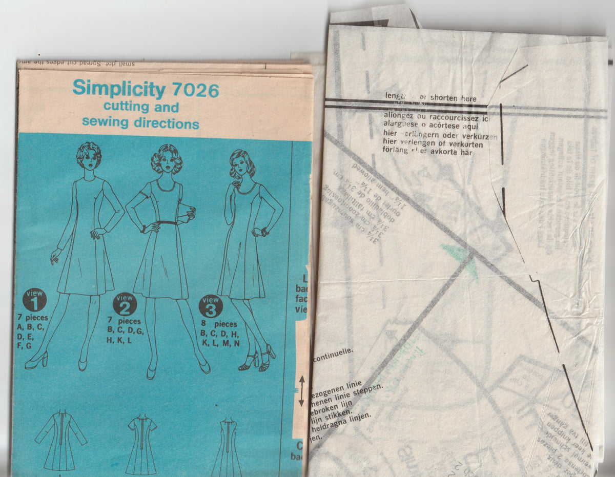 Simplicity 7026 Womens Classic Princess Seamed Dress 1970s Vintage Paper Sewing Pattern Size 10 Bust 32.5 Inches
