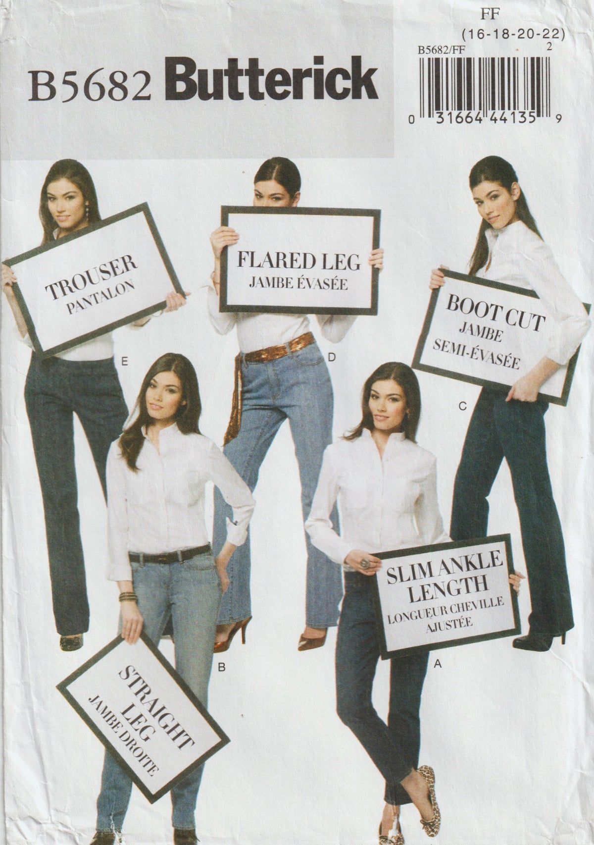 Butterick 5682 Womens Jeans in 5 Styles Out Of Print Paper Sewing Pattern Sizes 16 - 22 UNCUT Factory Folded