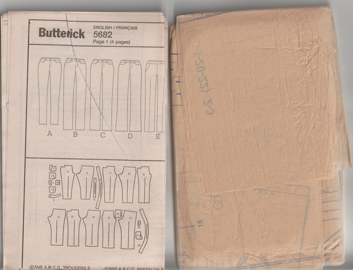 Butterick 5682 Womens Jeans in 5 Styles Out Of Print Paper Sewing Pattern Sizes 16 - 22 UNCUT Factory Folded
